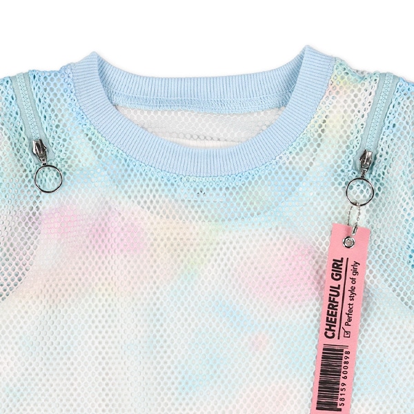 メッシュ肩ファスナーレイヤード風半袖Tシャツ