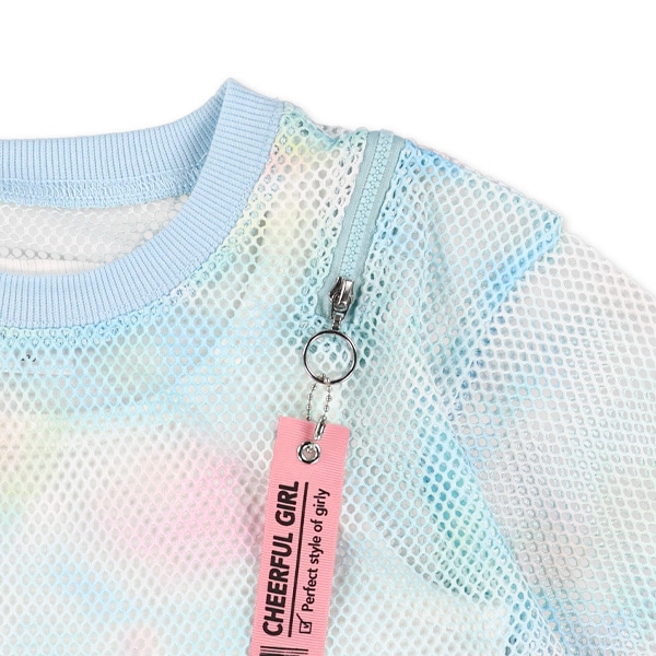 メッシュ肩ファスナーレイヤード風半袖Tシャツ