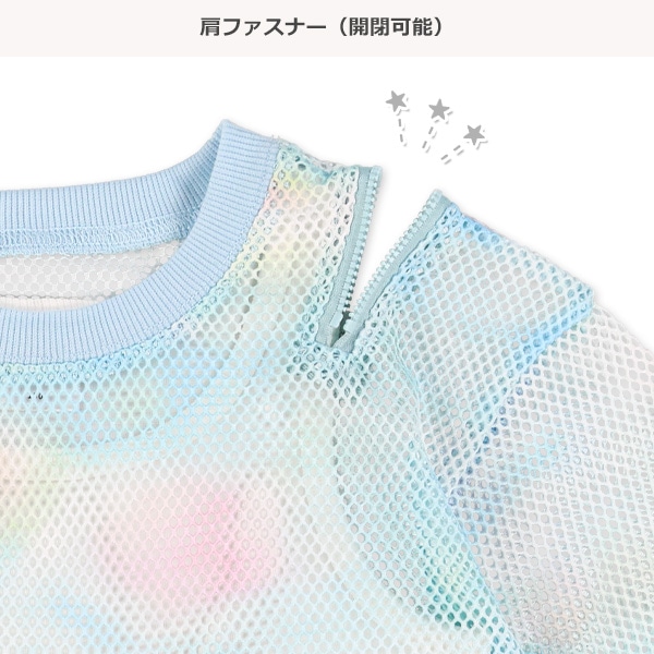 メッシュ肩ファスナーレイヤード風半袖Tシャツ