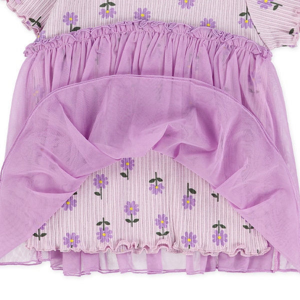 チュールビスチェ付き花・ハート柄半袖Tシャツ