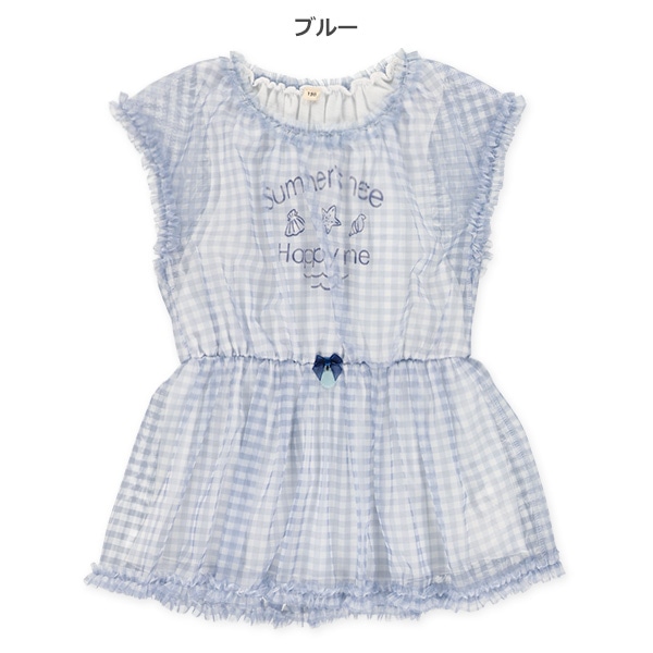 ギンガムチュールレイヤード風フレンチトップス