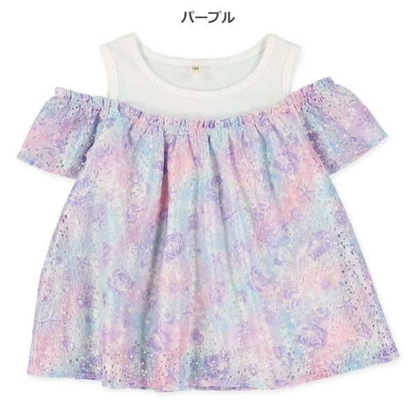 肩開きレースアンサンブル風ブラウス