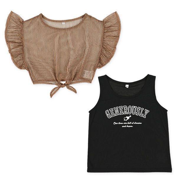 タンクトップ&裾結び半袖トップスセット