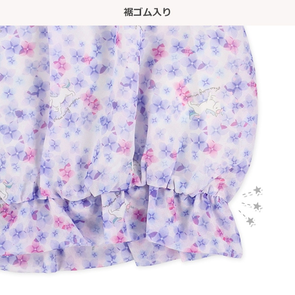 肩開き花総柄シフォンレイヤード風半袖トップス