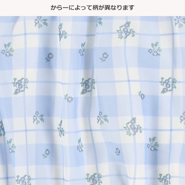 肩開き花総柄シフォンレイヤード風半袖トップス