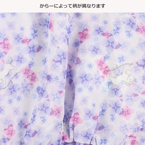 肩開き花総柄シフォンレイヤード風半袖トップス