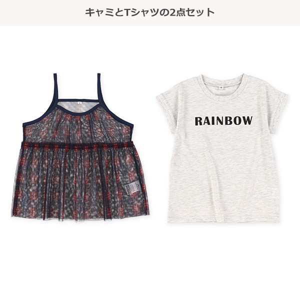 チェックチュールキャミ&半袖Tシャツセット