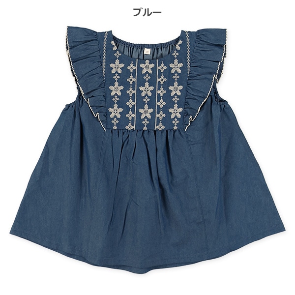 デニム胸刺繍ノースリーブブラウス