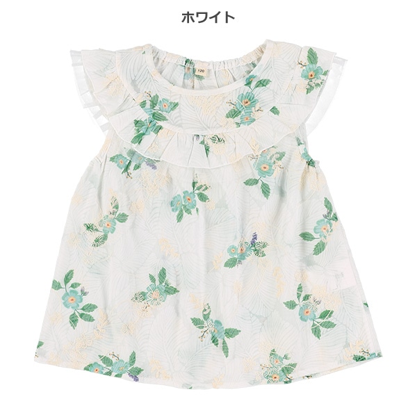 オパールフリル花柄ノースリーブブラウス