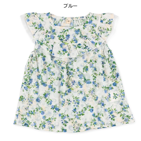 オパールフリル花柄ノースリーブブラウス