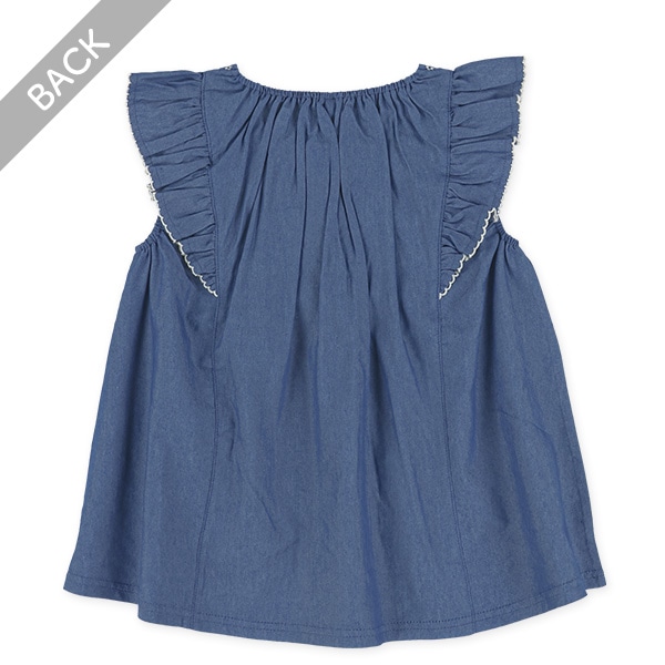 デニム胸刺繍ノースリーブブラウス