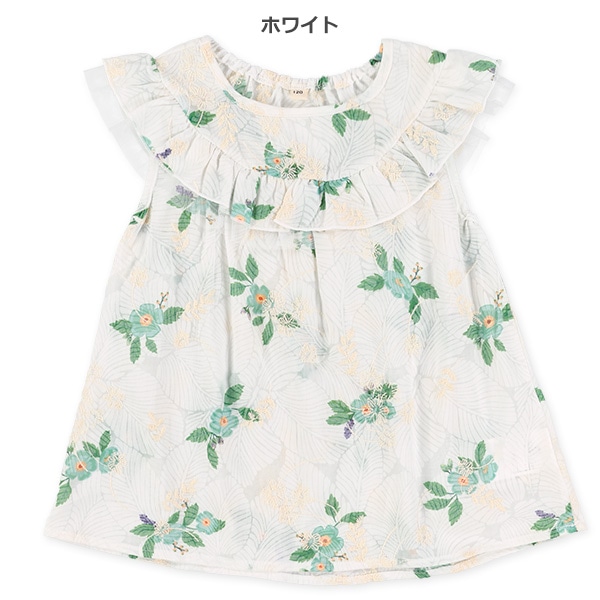 オパールフリル花柄ノースリーブブラウス