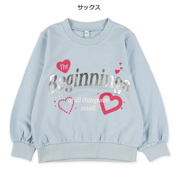 ミニ裏毛ハートロゴ箔プリント薄手トレーナー