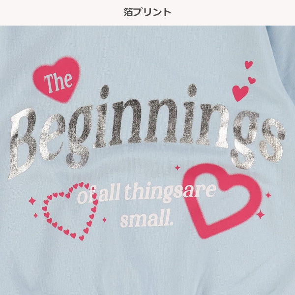 ミニ裏毛ハートロゴ箔プリント薄手トレーナー