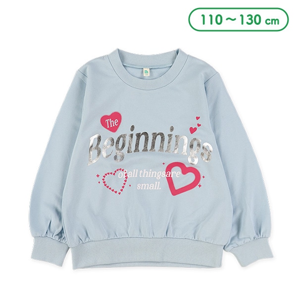 ミニ裏毛ハートロゴ箔プリント薄手トレーナー