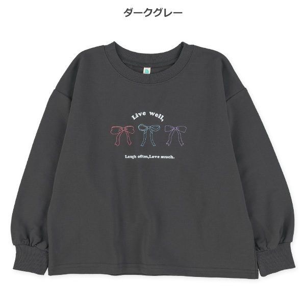 ミニ裏毛リボンラメプリント薄手トレーナー