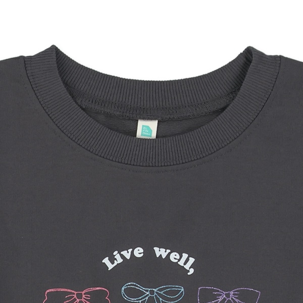 ミニ裏毛リボンラメプリント薄手トレーナー