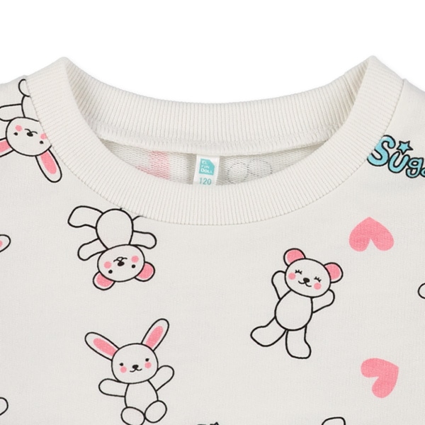 ミニ裏毛くまうさぎハート薄手トレーナー