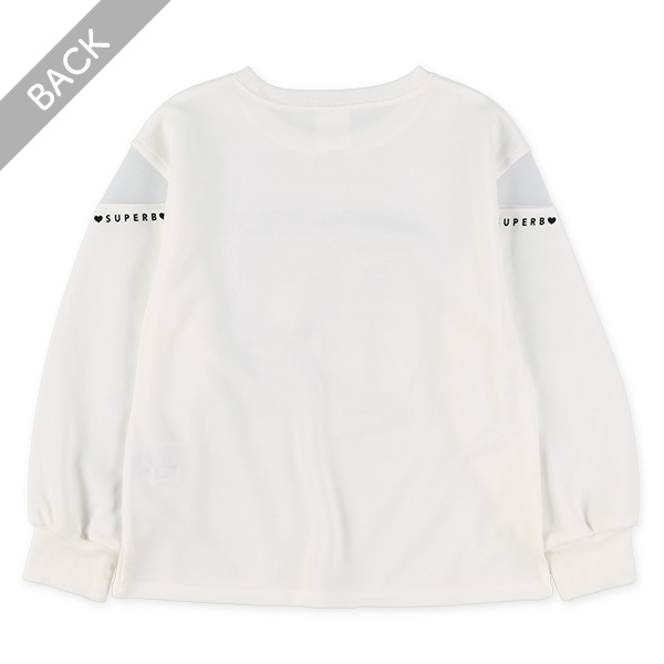 肩メッシュエモ系イラストロゴ長袖Tシャツ