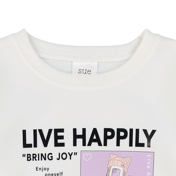 肩メッシュエモ系イラストロゴ長袖Tシャツ