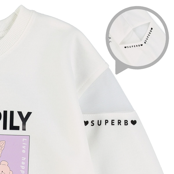 肩メッシュエモ系イラストロゴ長袖Tシャツ