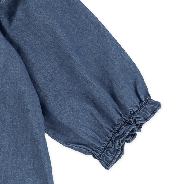 デニム刺繍フリル長袖ブラウス