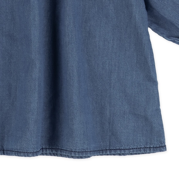 デニム刺繍フリル長袖ブラウス