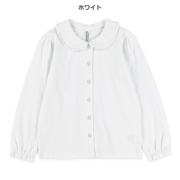 天竺襟レース長袖ブラウス