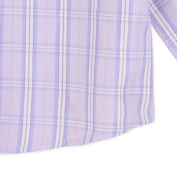 肩開きチェックレイヤード風長袖ブラウス