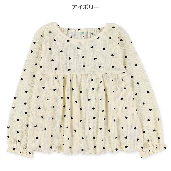 ハート柄シャーリングフレア長袖トップス