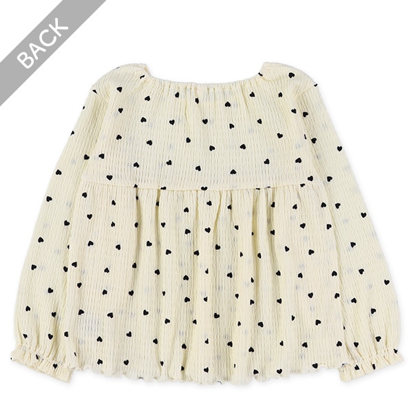 ハート柄シャーリングフレア長袖トップス