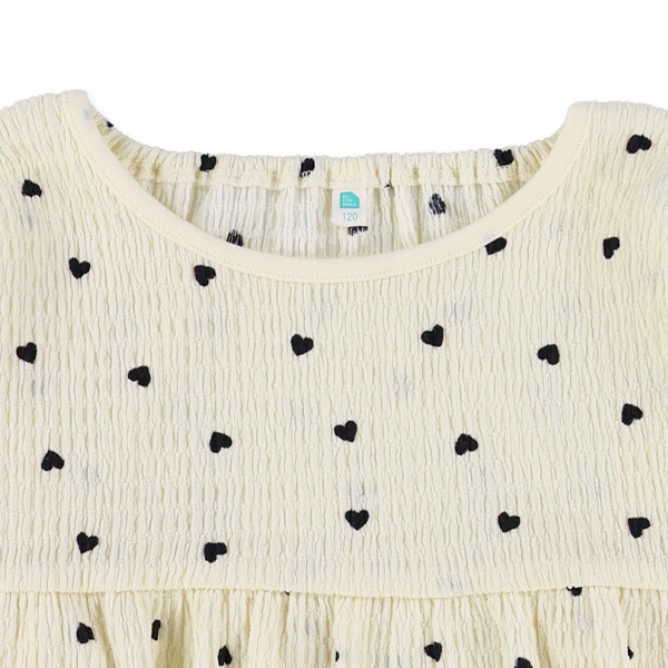 ハート柄シャーリングフレア長袖トップス