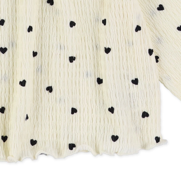 ハート柄シャーリングフレア長袖トップス