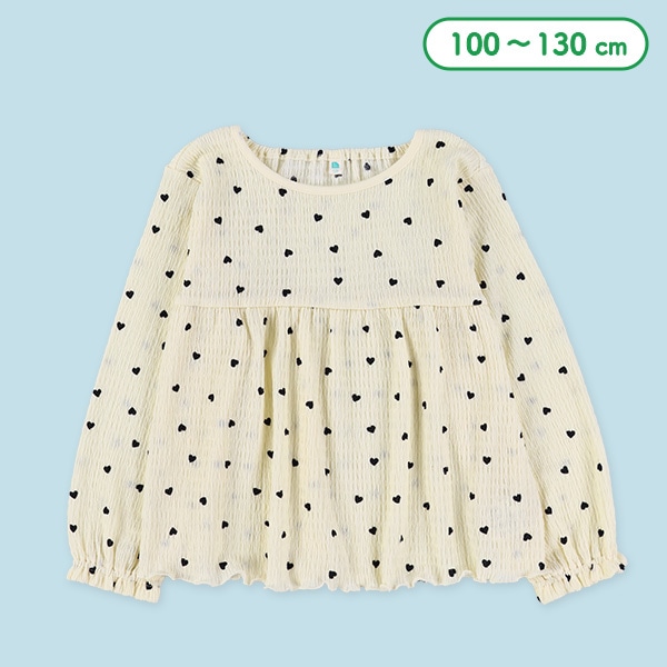 ハート柄シャーリングフレア長袖トップス