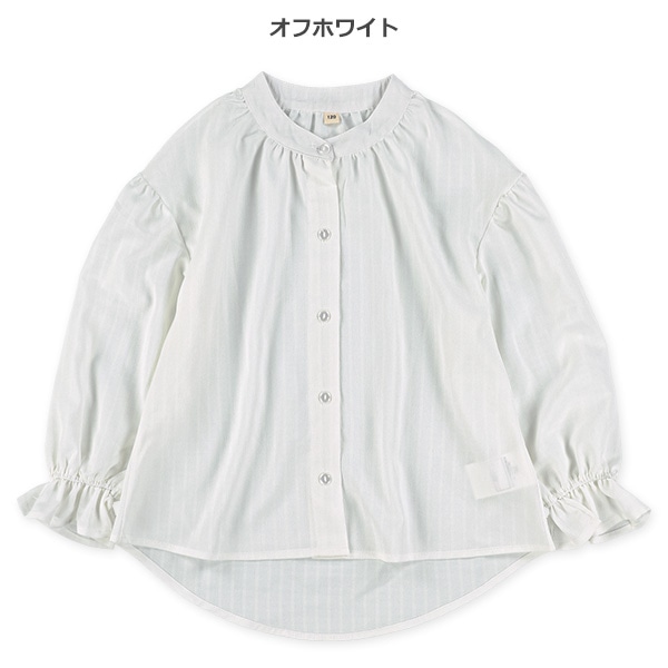 布帛ノーカラー長袖ブラウス