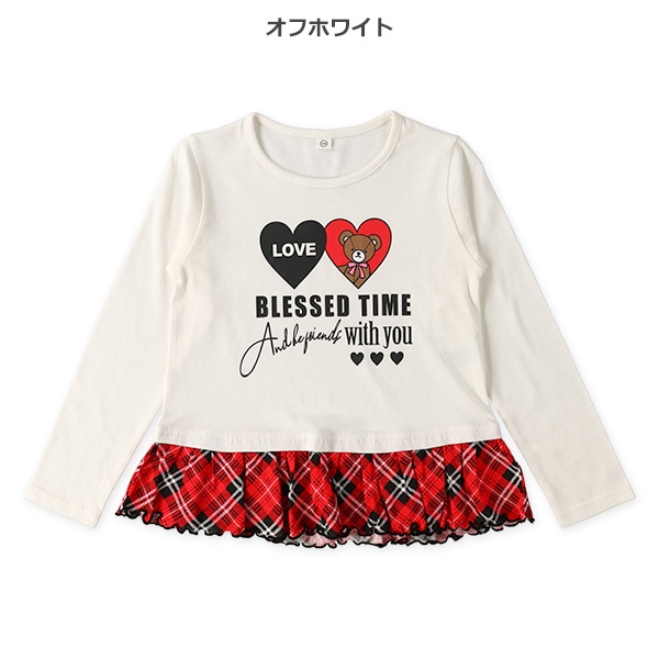 裾チェックレイヤード風長袖Tシャツ