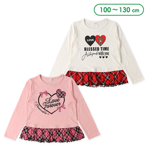 裾チェックレイヤード風長袖Tシャツ