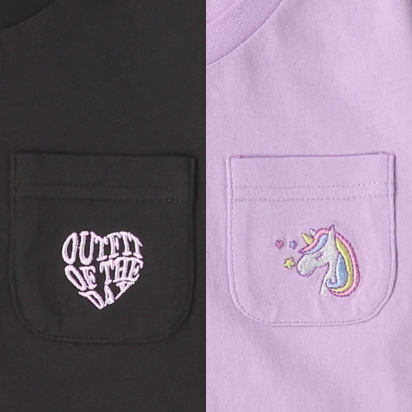 ポケット刺繍長袖Tシャツ（ロゴ・ユニコーン）