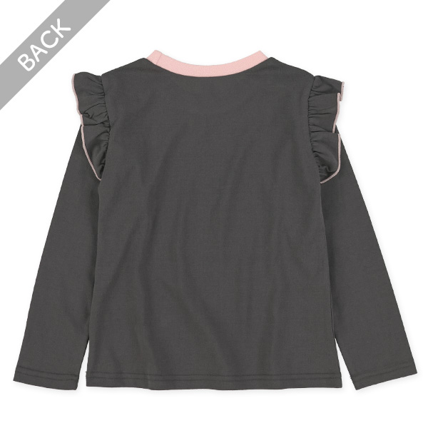 肩フリルハート柄・リボン柄長袖Tシャツ