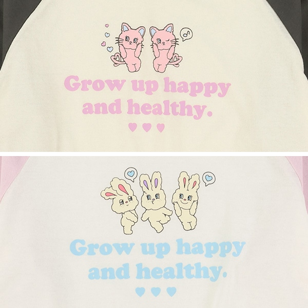 ねこ・うさぎラグラン長袖Tシャツ