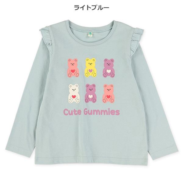 肩フリルねこ・くま長袖Tシャツ