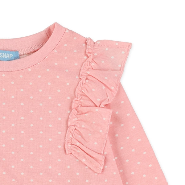 肩フリル総柄長袖Tシャツ