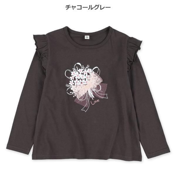花チュールリボン長袖Tシャツ