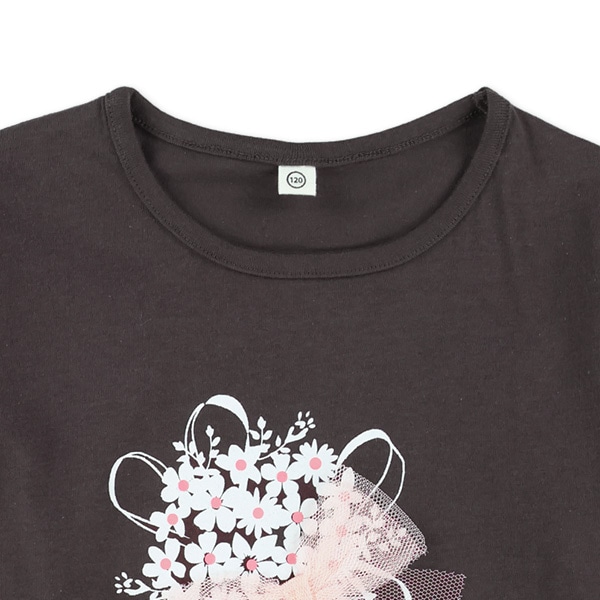 花チュールリボン長袖Tシャツ