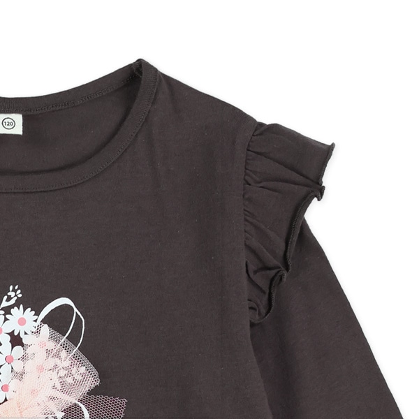 花チュールリボン長袖Tシャツ
