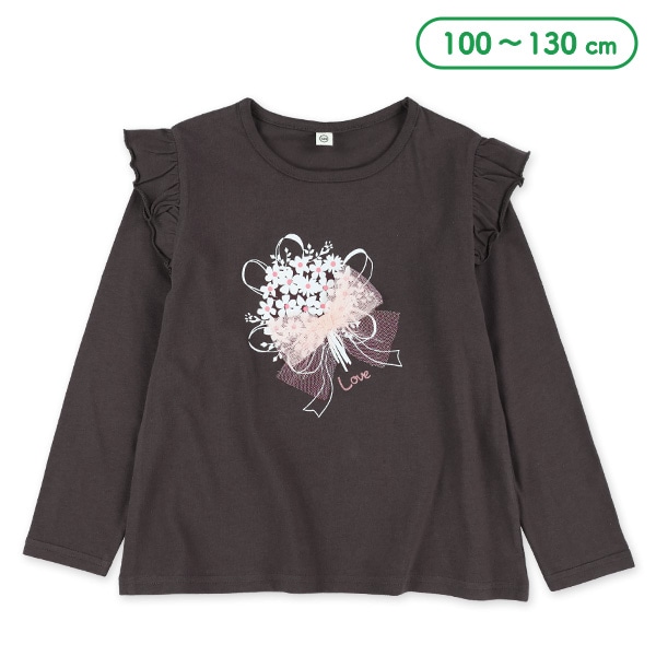花チュールリボン長袖Tシャツ