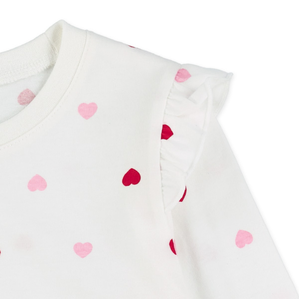 肩フリルハート長袖Tシャツ