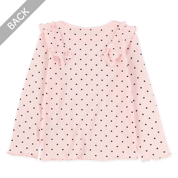 ワッフル肩フリル長袖Tシャツ