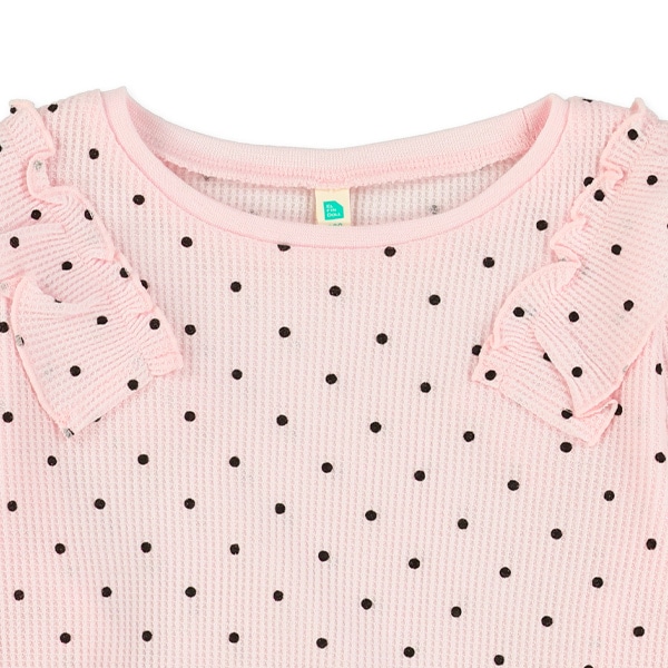 ワッフル肩フリル長袖Tシャツ