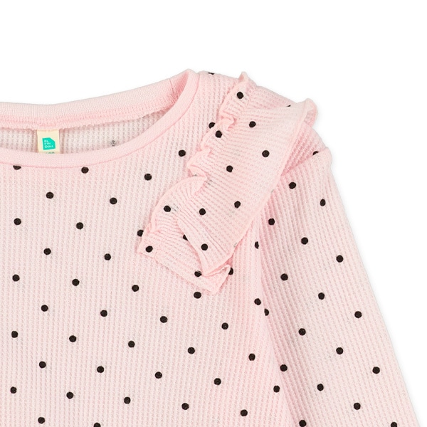 ワッフル肩フリル長袖Tシャツ